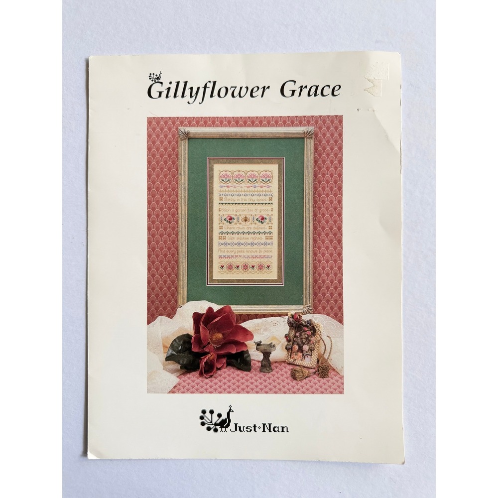 VTG Just Nan Gillyflower Grace Cross Stitch Sampler Pattern Multi Floral